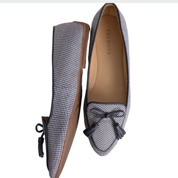 Talbots Francesca Tassel Tie Houndstooth Driving Moccasins Loafers Navy Blue Siz - Picture 1 of 12